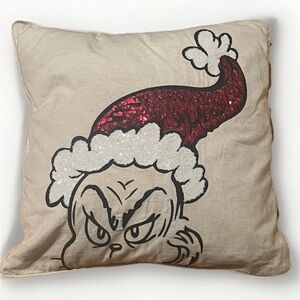 Pottery Barn Grinch Pillow with Red and White Hat zip NewWT